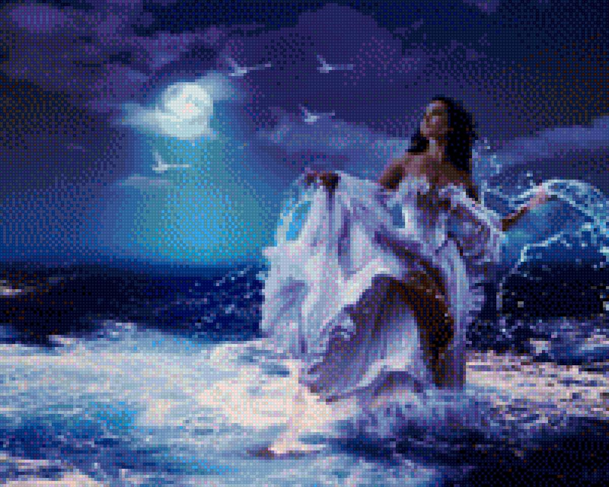 Выход из моря - ночь, море, девушки - предпросмотр