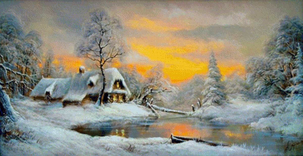 zimowy zachód w lesie - предпросмотр