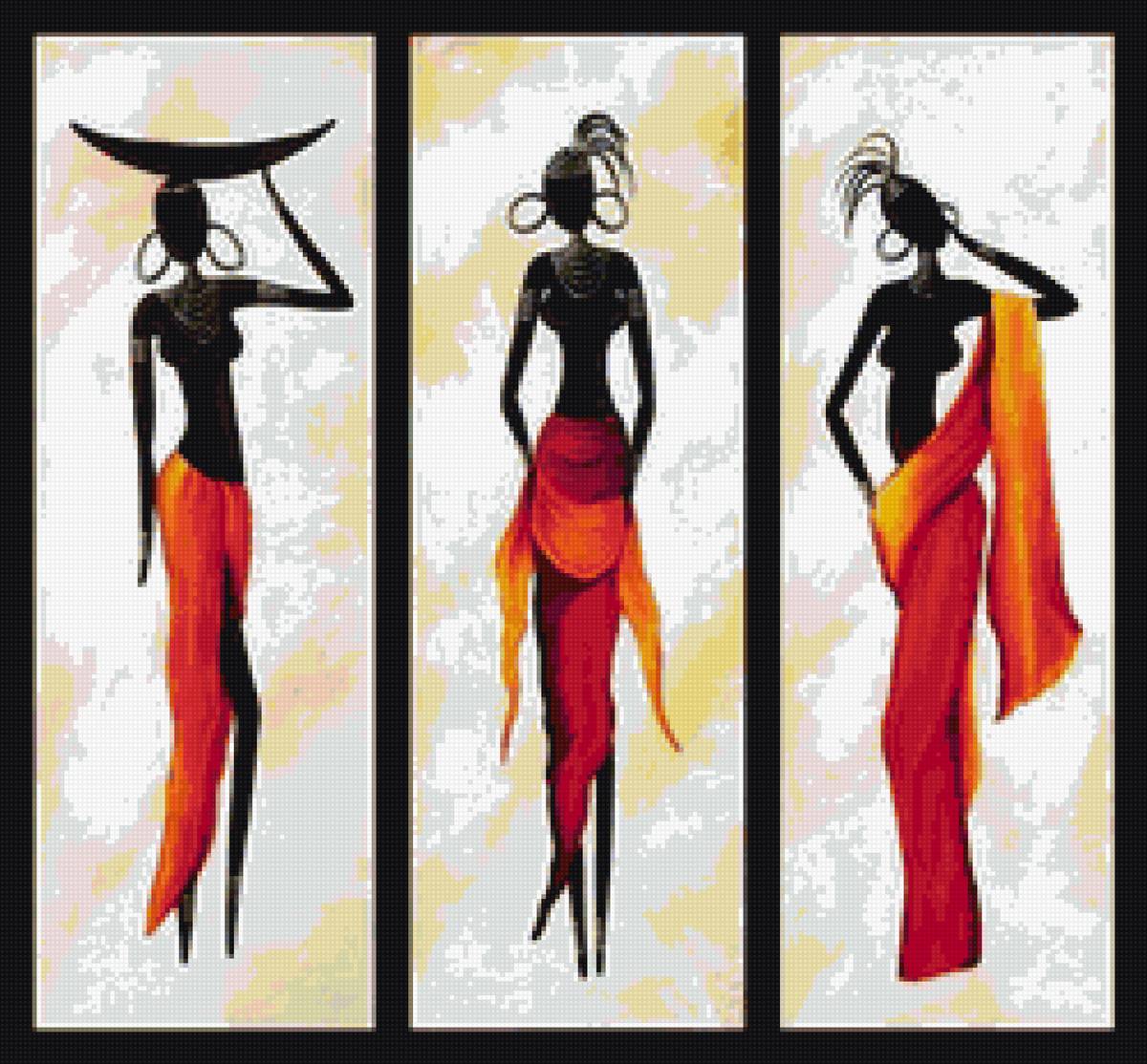 триптих африканки - африка, триптих, женщина, стиль, черно-бело-красный - предпросмотр