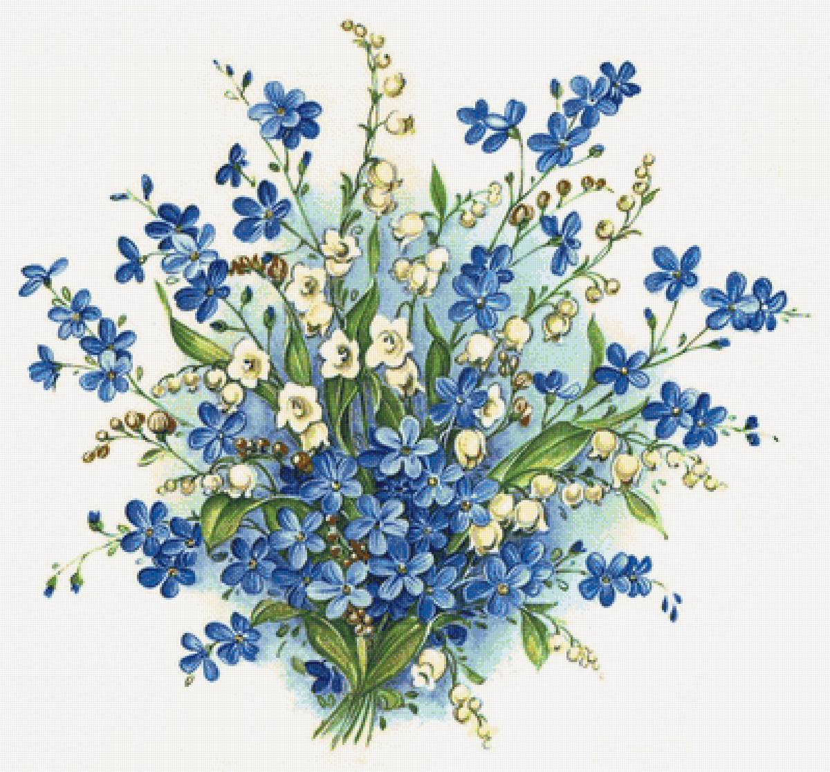 весенние цветы - синие цветы, незабудки, букет, весенние цветы, ландыши, белые цветы - предпросмотр