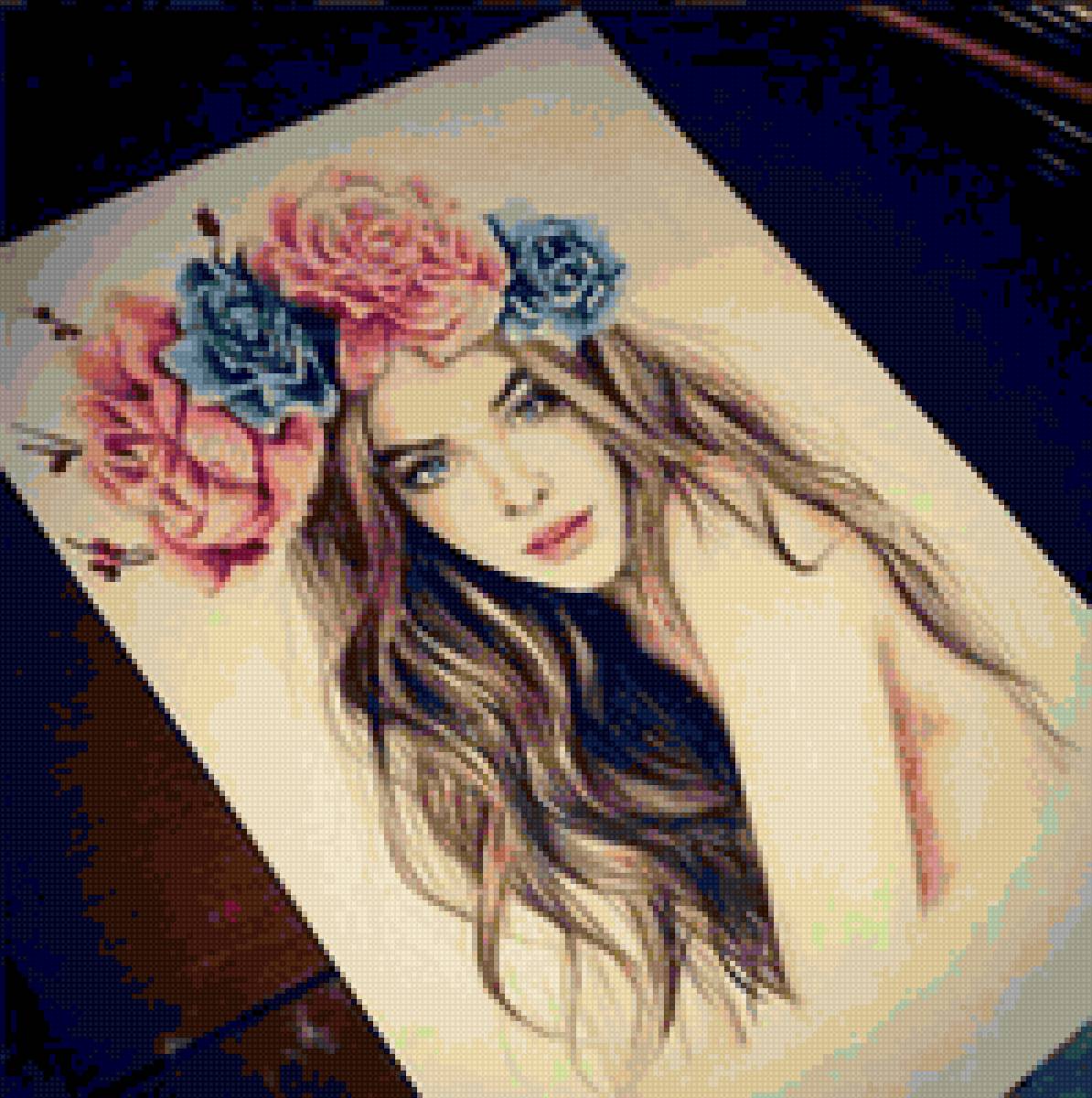 девушка рисованная в венке - ярко, венок, девушка, туняпродакш - предпросмотр