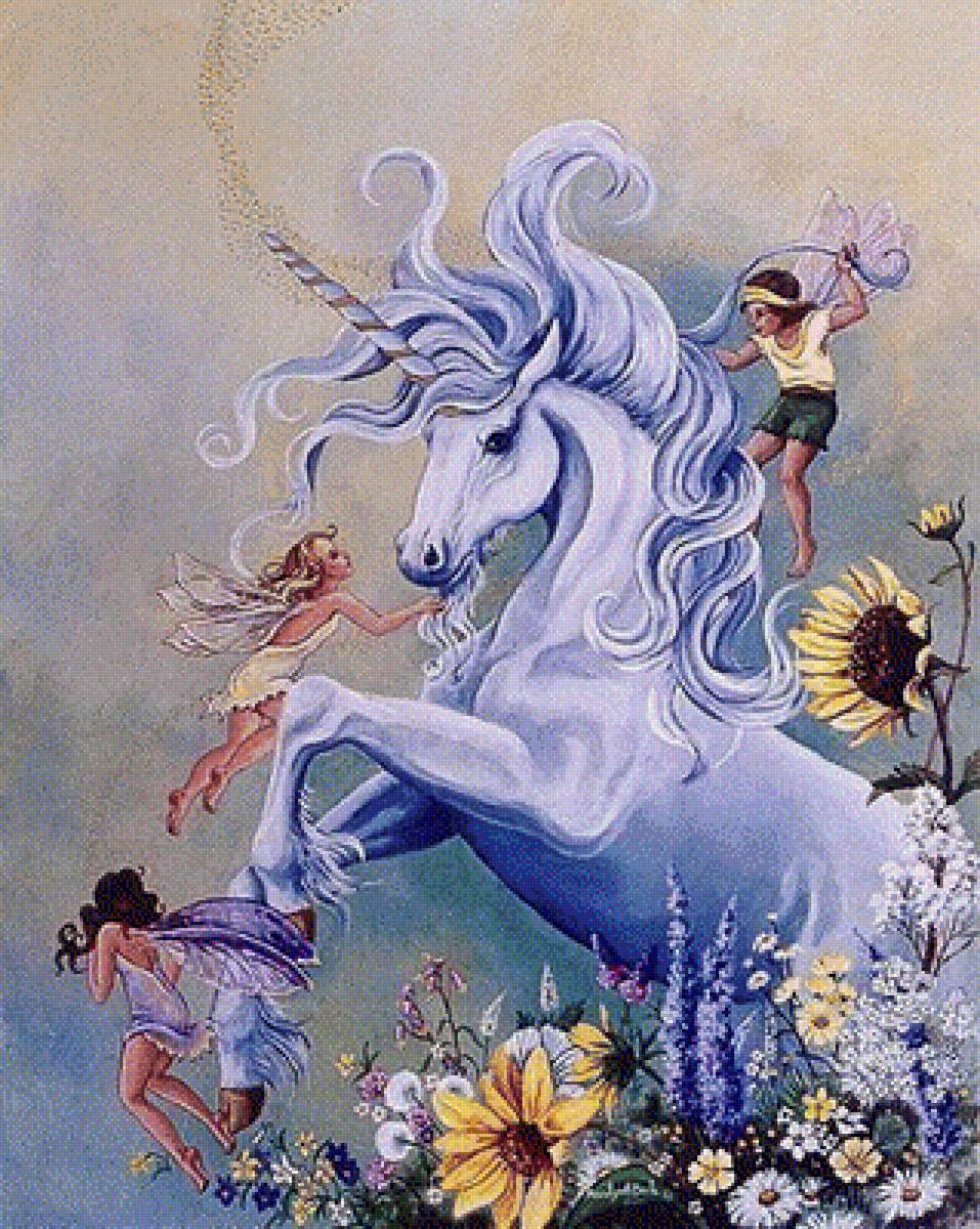 Единорог с эльфами - единорог, единороги - предпросмотр