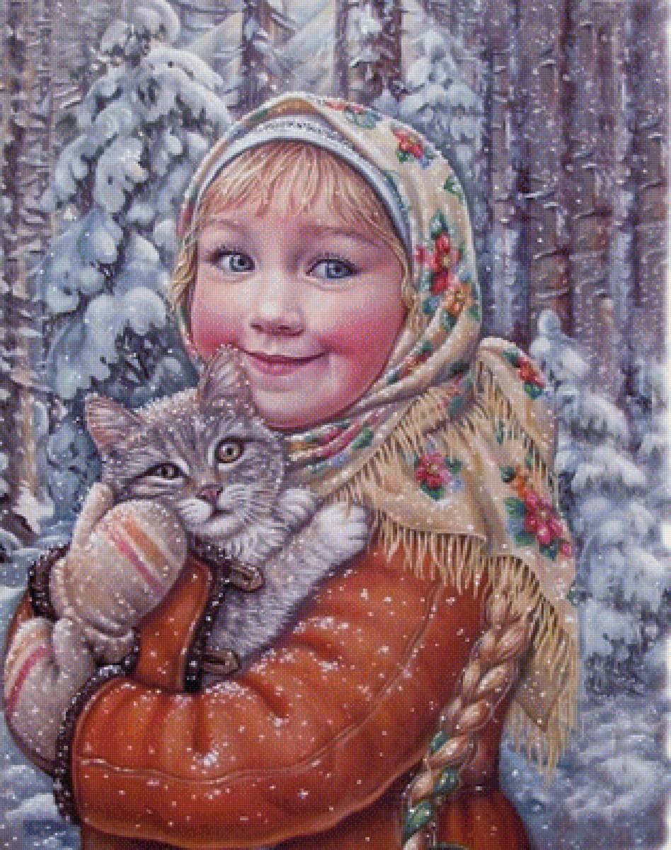 девочка с котенком - предпросмотр