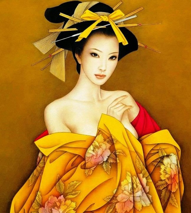 Портрет гейши - женский портрет, гейша, японская живопись - оригинал