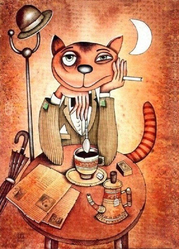 "Старый холостяк" - в кафе, фентази, кот - оригинал