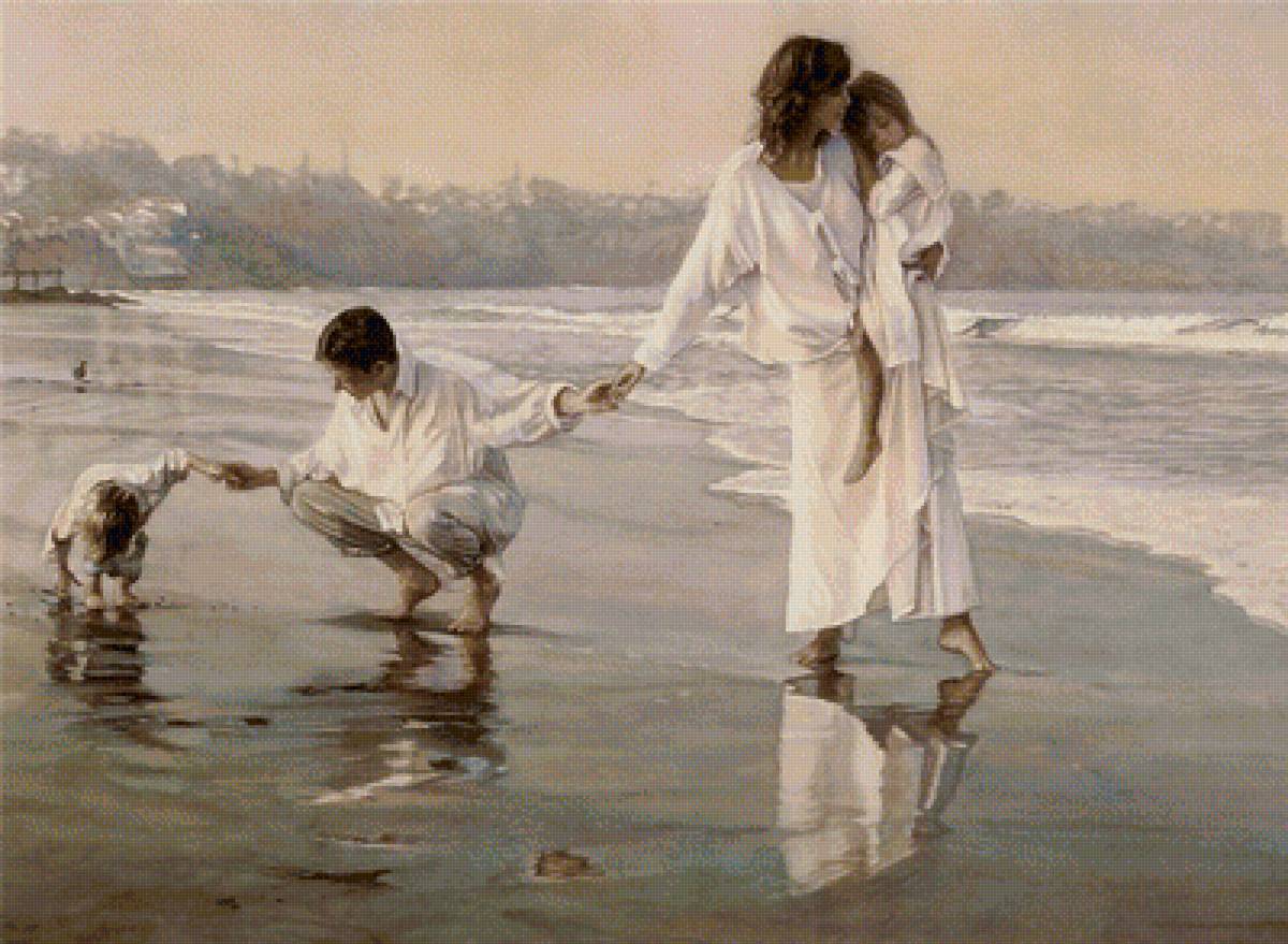 вечерняя прогулка - вечер, прогулка, море, пляж, семья - предпросмотр