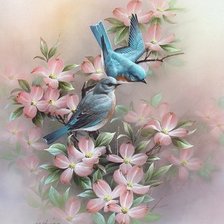 синие птицы китайский художник