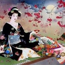 Оригинал схемы вышивки «девушка в кимоно харуето морита» (№1446409)
