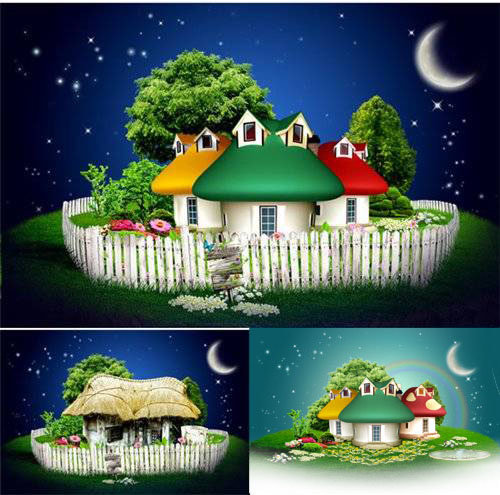 лунная ночь - сказка, домики, мультик - оригинал