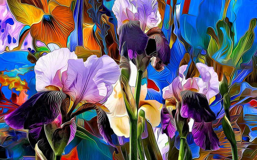 Фантастические ирисы - картина с цветами, ирисы, цветы - оригинал