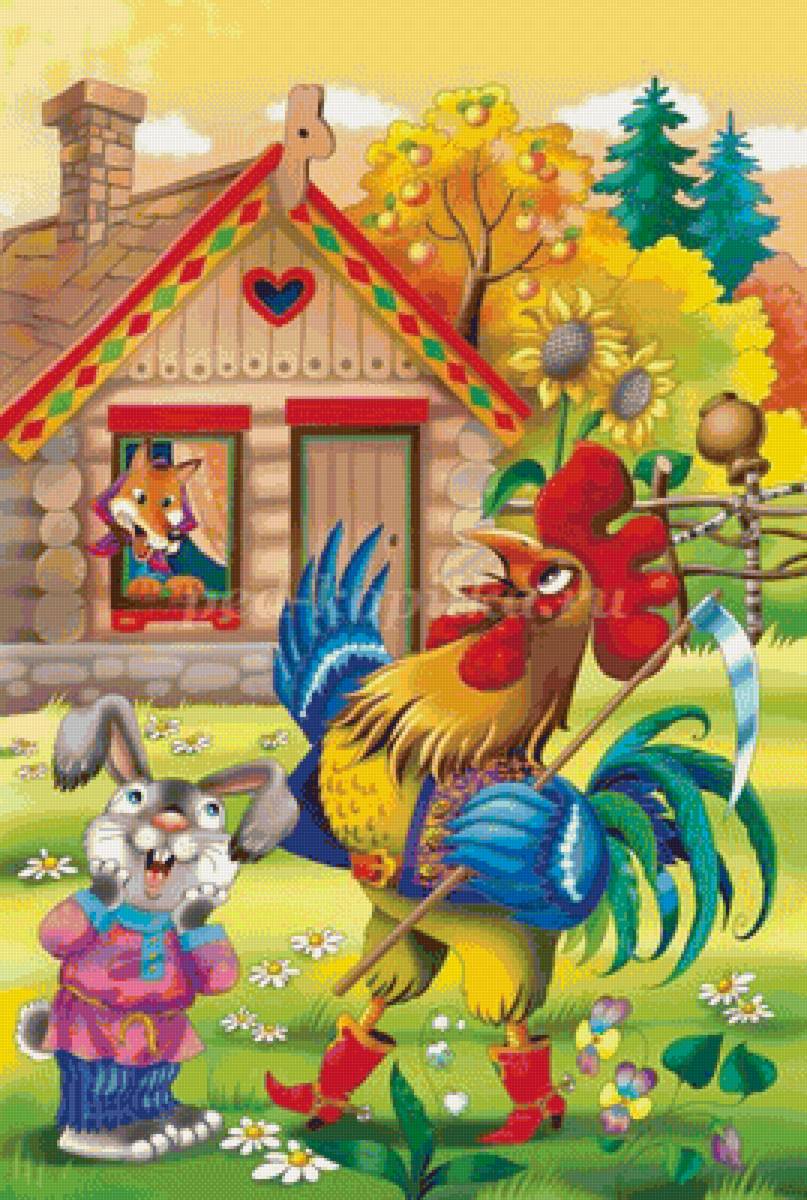 сказка о петушке - мультик, петушок, животные, сказка, домики - предпросмотр