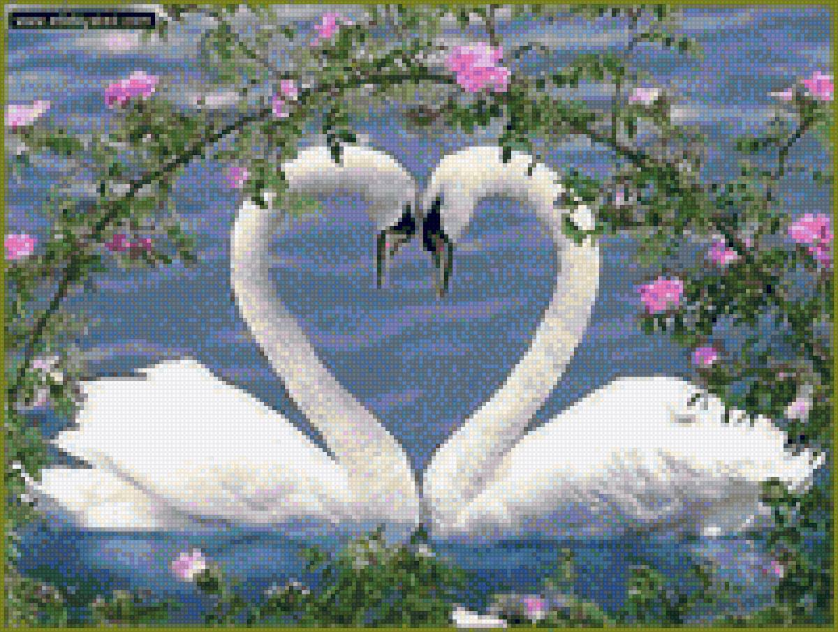 Лебеди в розах - скачать бесплатно, схема вышивки лебедей - предпросмотр