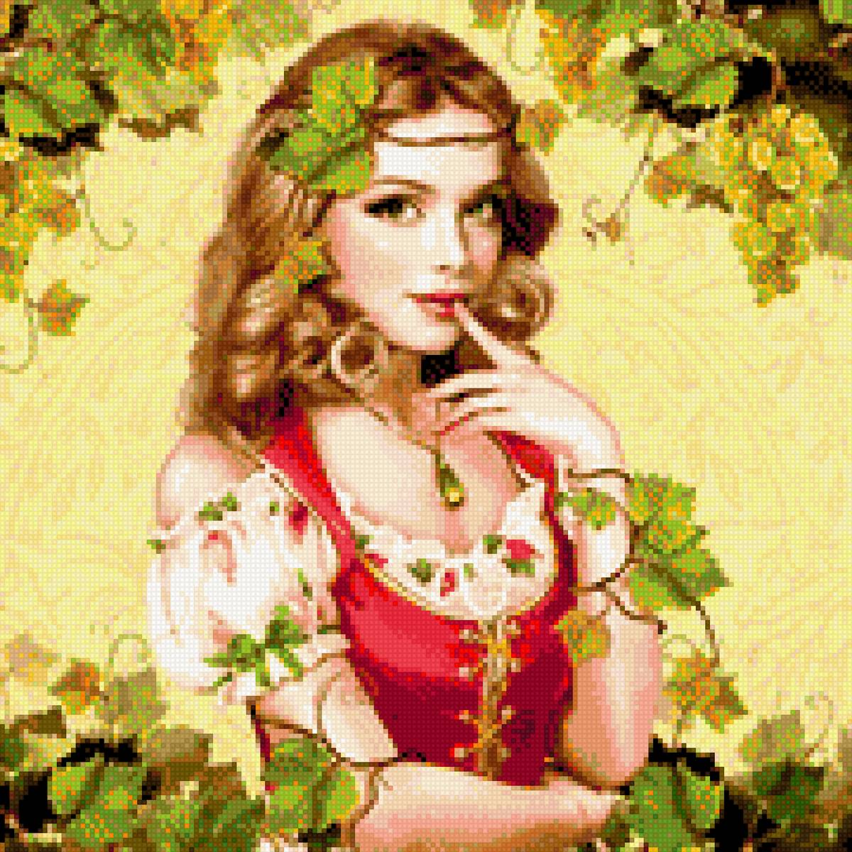 Девушка и лоза - лоза, листья, виноград, девушка - предпросмотр