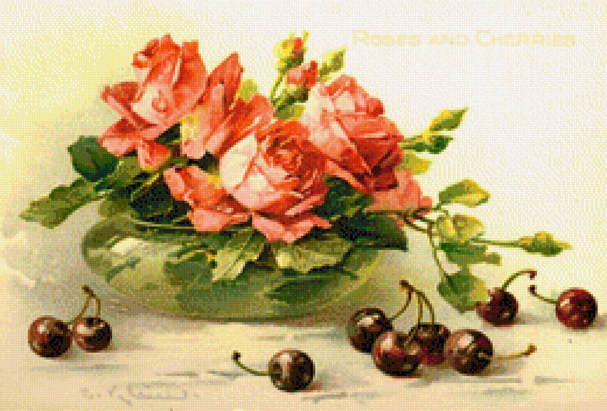 Букет в вазе - вышивка крестом - предпросмотр