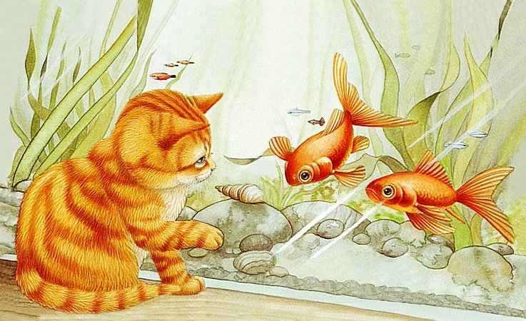 Котёнок и рыбки - рыбки, котенок, животные, аквариум - оригинал