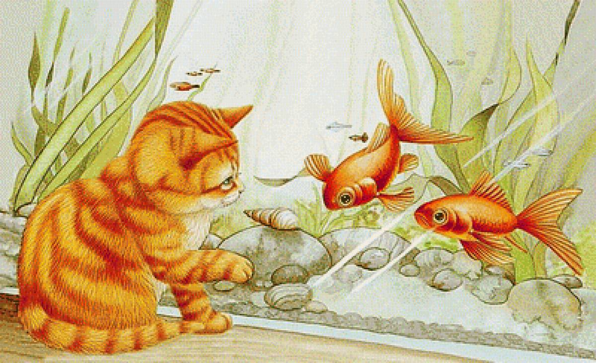 Котёнок и рыбки - животные, аквариум, рыбки, котенок - предпросмотр