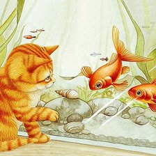 Схема вышивки «Котёнок и рыбки»