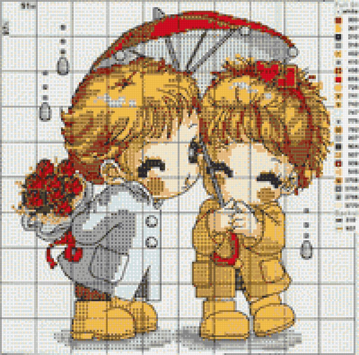 Под зонтом - влюбленные, под зонтом, анимешки - предпросмотр