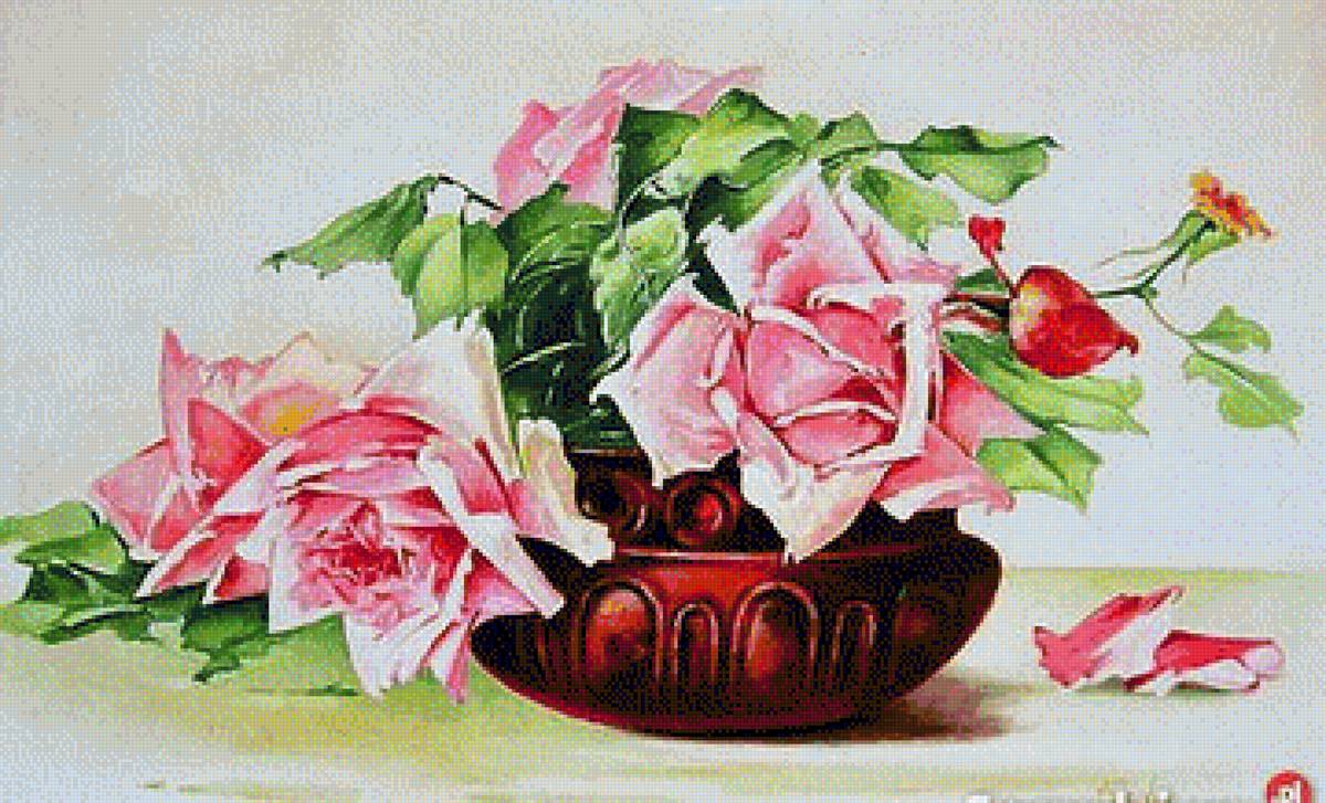 Розы - вышивка крестом - предпросмотр