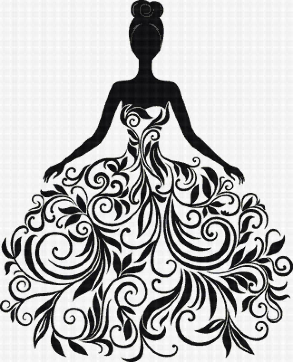 силуэт - платье, девушка, манохром - предпросмотр