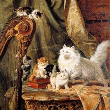 Схема вышивки «кошка с арфой»