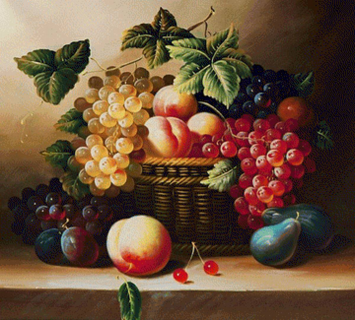 Корзина с фруктами - натюрморт вышивка крестом - предпросмотр