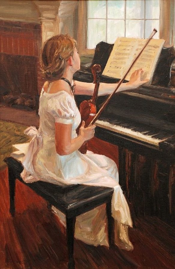 музыка - музыка, пианино, скрипка, девочка - оригинал