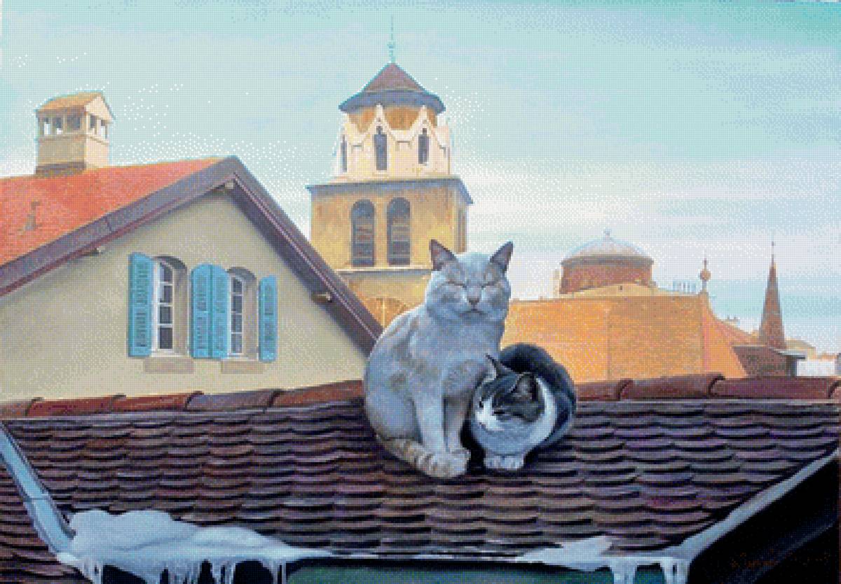 Кошки - пара, арт, животное, кошка, кот - предпросмотр