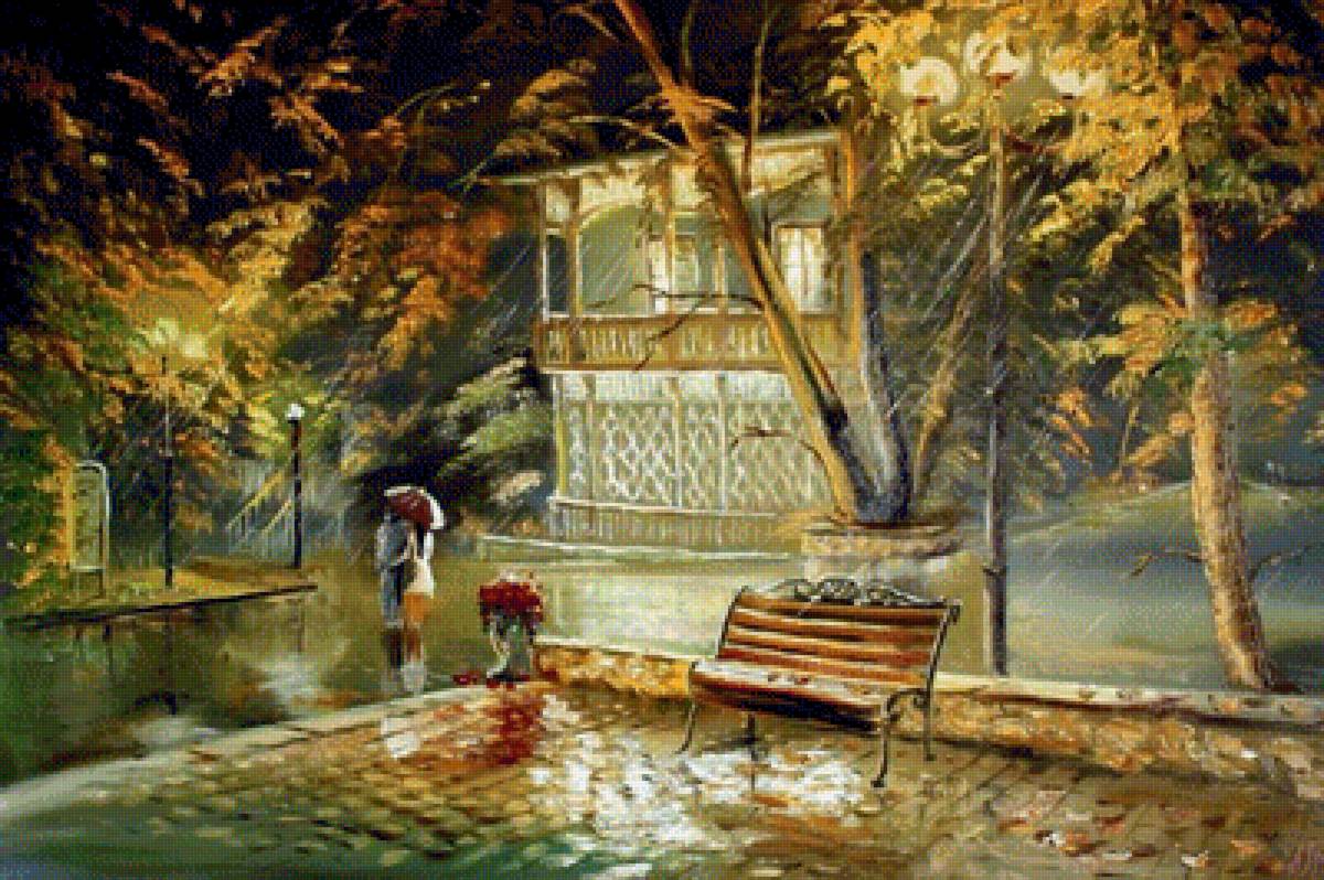 романтика дождливой ночи - городской пейзаж, пара, город, дождь - предпросмотр