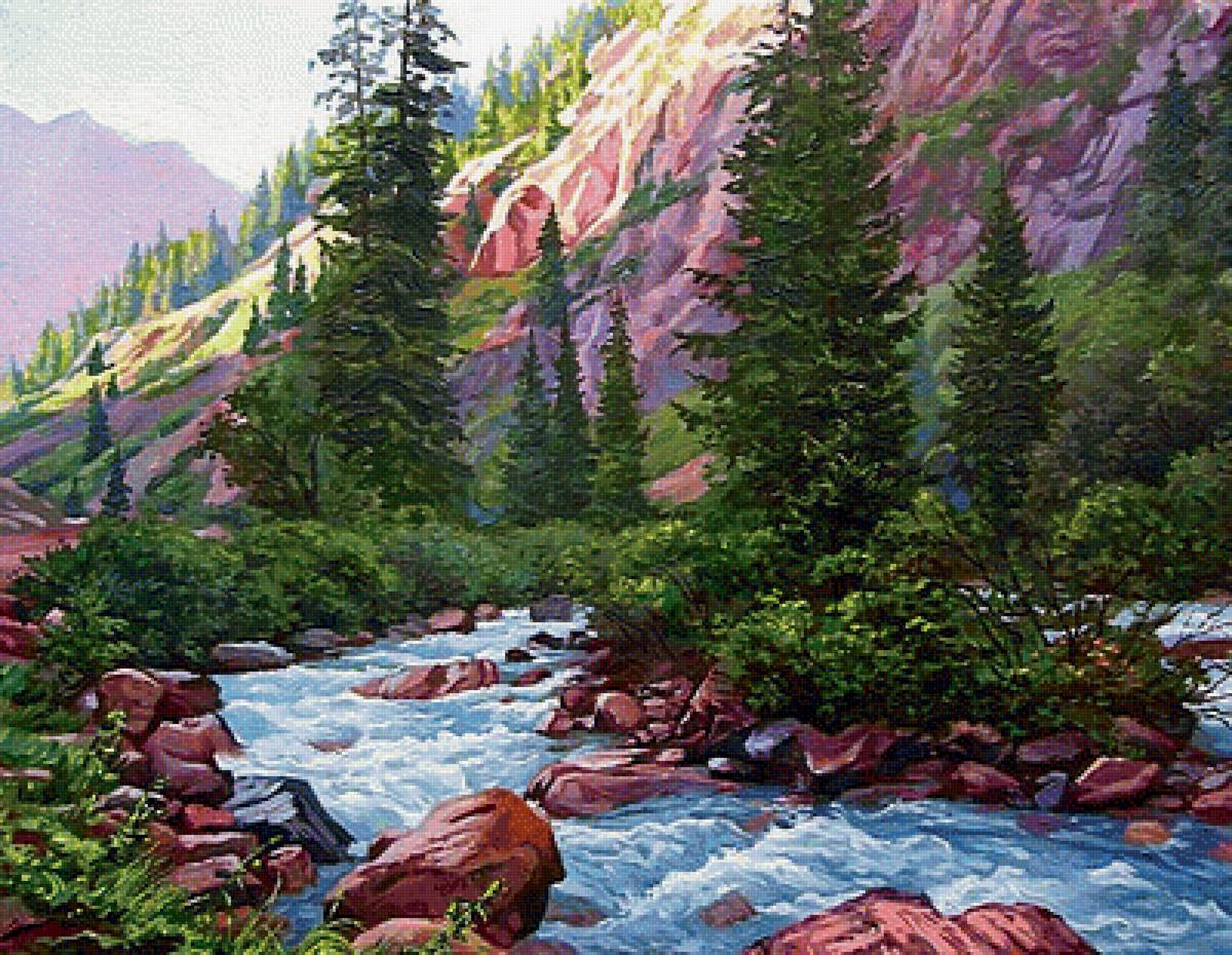 горная речка - пейзаж, природа, живопись - предпросмотр