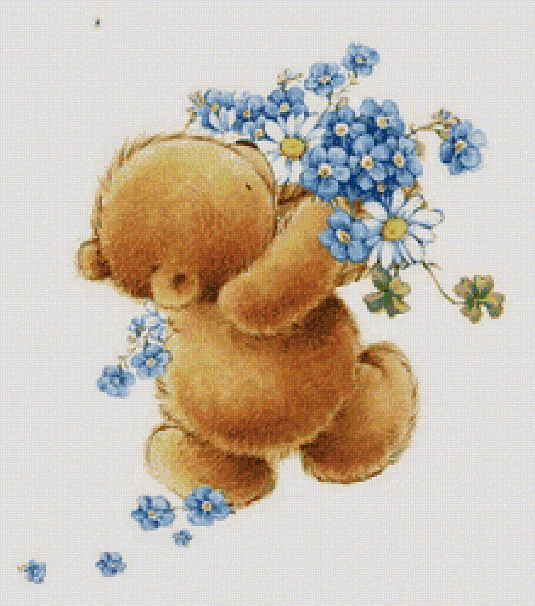 Букет - цветы, мишка - предпросмотр