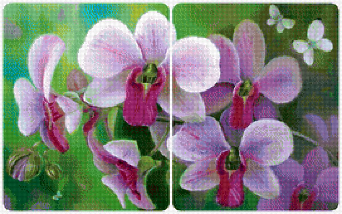 кк - цветы, вышивка для наволочек, подушка, орхидея - предпросмотр