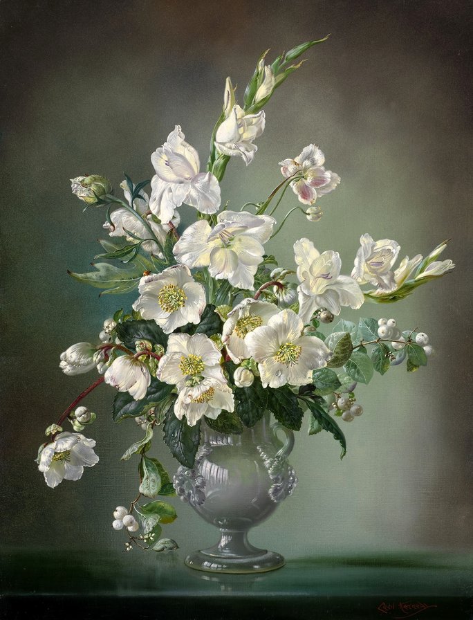 белый букет - цветы, ваза, белы - оригинал