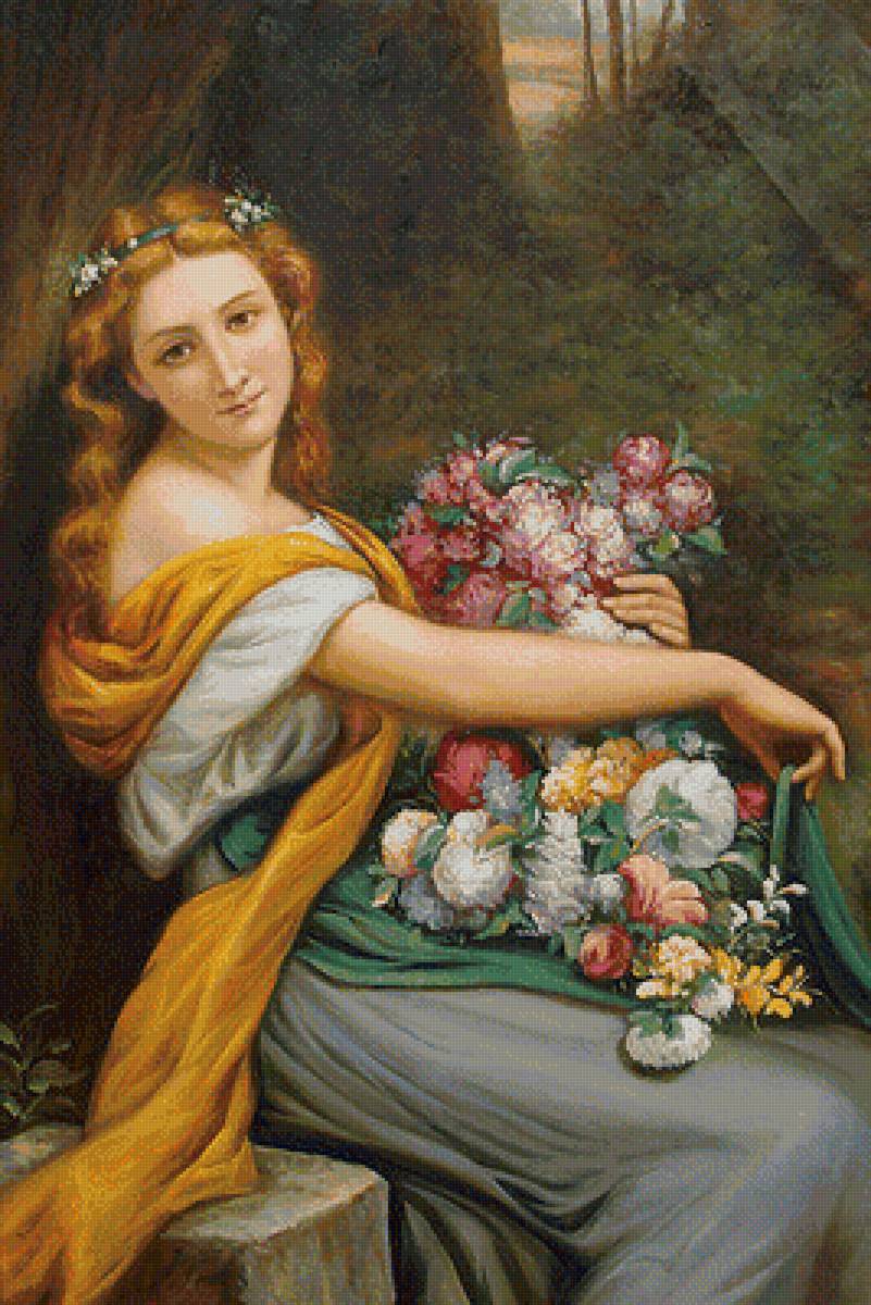 дама с цветами - живопись, дама, цветы, картина - предпросмотр