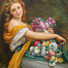 Оригинал схемы вышивки «дама с цветами» (№1476052)