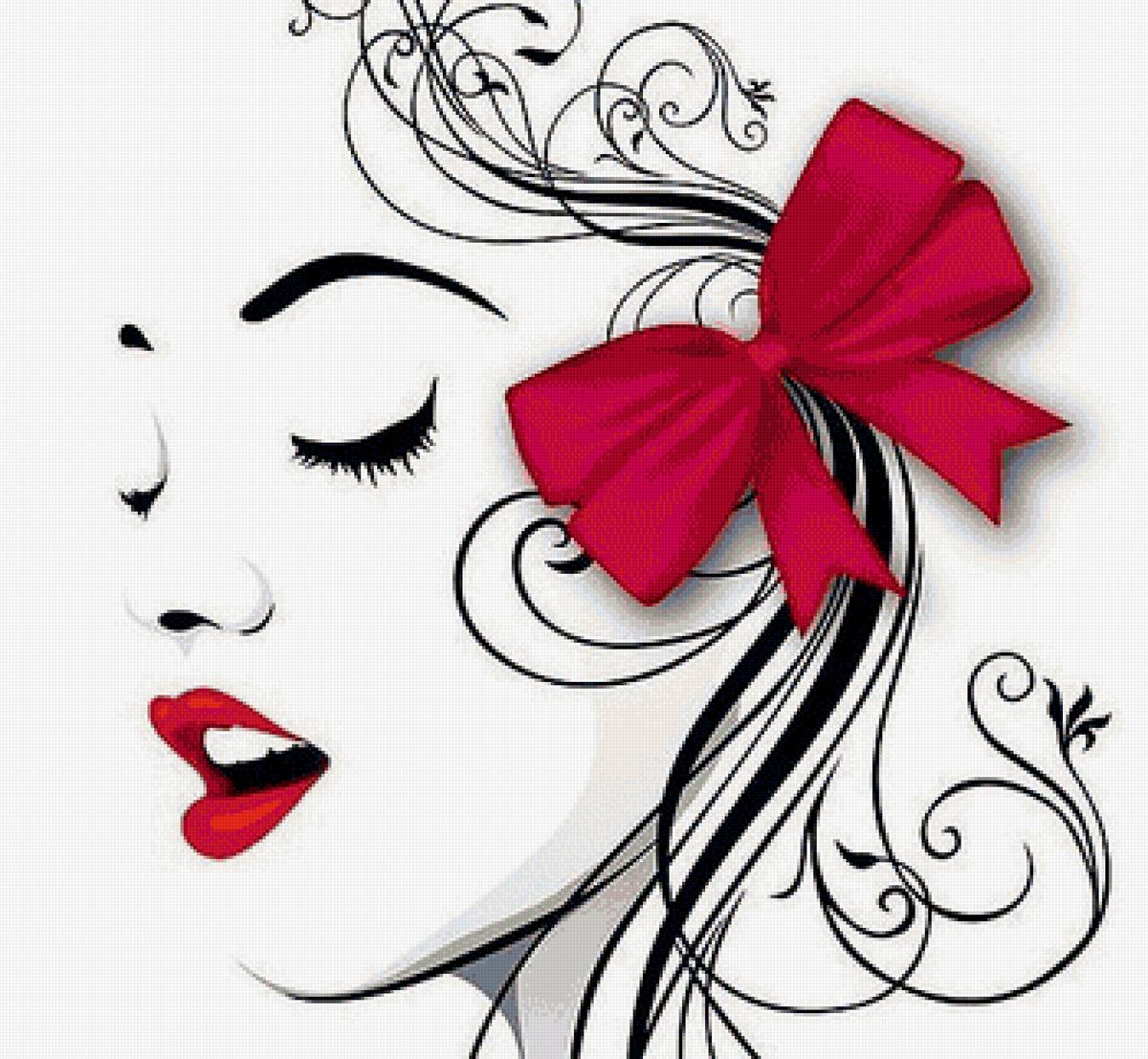 эскиз девушки с бантом в волосах - девушка, женщина - предпросмотр