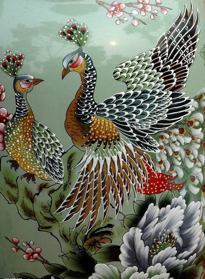 райские птицы - птицы, цветы, павлин - оригинал