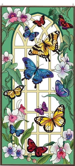 бабочки у окна - цветы, бабочки - оригинал