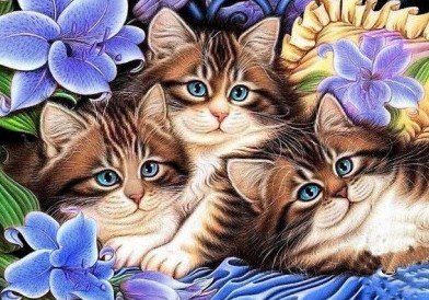 Котята в цветах - кошки, природа, цветы - оригинал