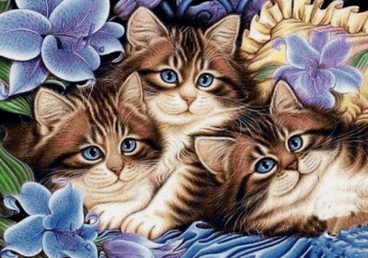 Котята в цветах - цветы, природа, кошки - предпросмотр