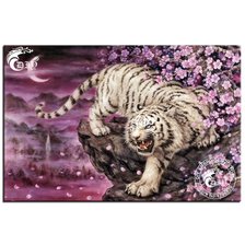 белый тигр,сакура,япония