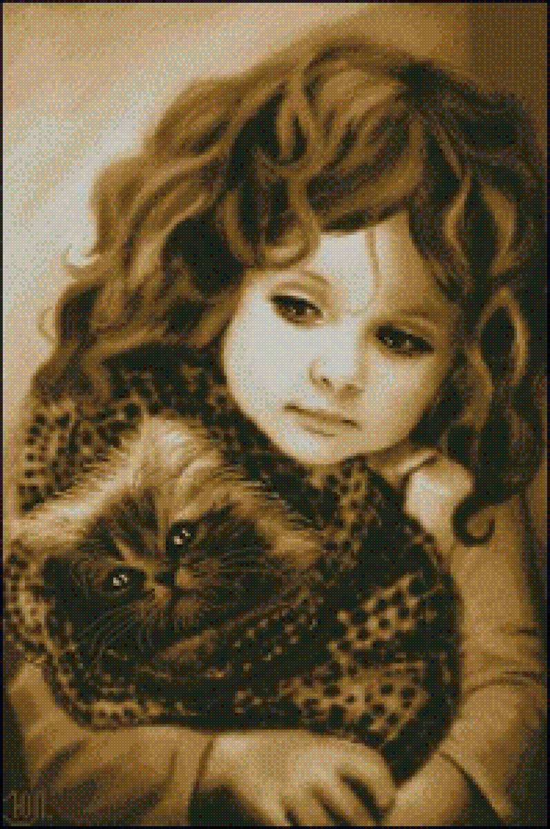 девочка с котенком - предпросмотр