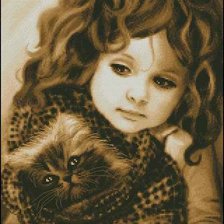 Оригинал схемы вышивки «девочка с котенком» (№1480747)