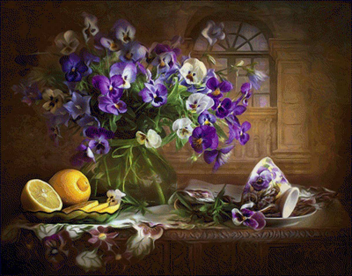 Анютки - натюрморт, цветы, анютины глазки - предпросмотр