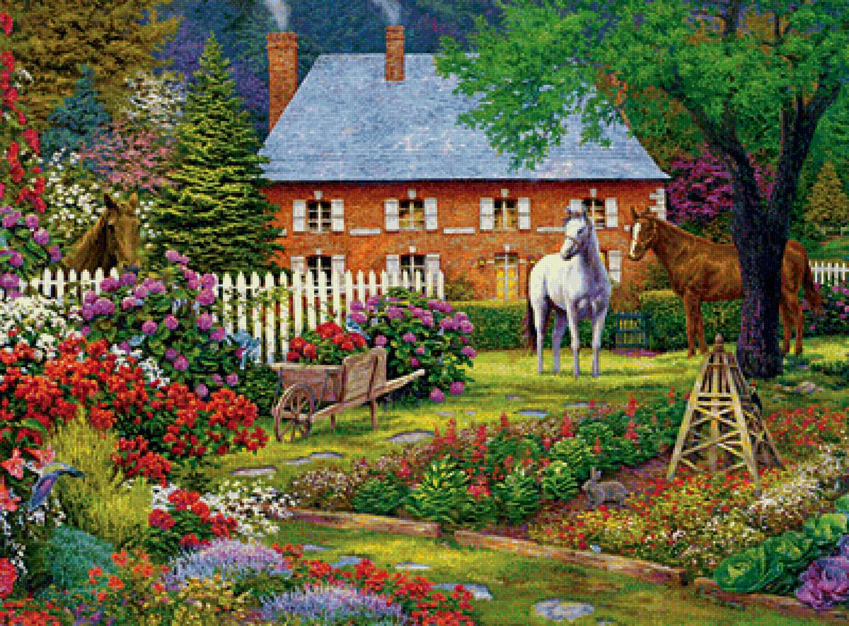 Усадьба - природа, мир, лошадь, арт, парк, дом, усадьба - предпросмотр