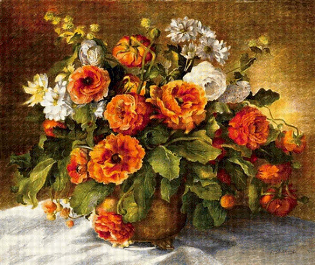 Букет в вазе - вышивка крестом - предпросмотр