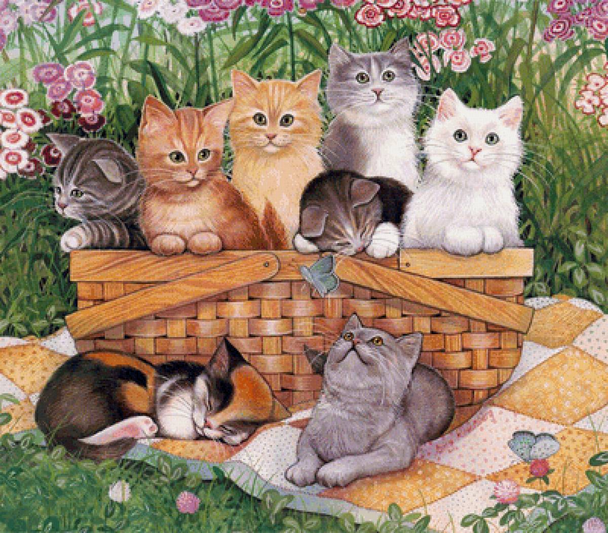 Кошки детский сад. Amy Rosenberg художник. Кошка в лукошке. Кошка рисунок. Пять котят.