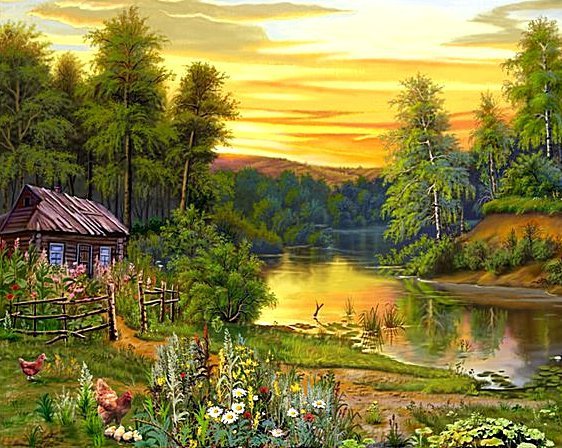 домик у речки - лес, деревья, природа - оригинал