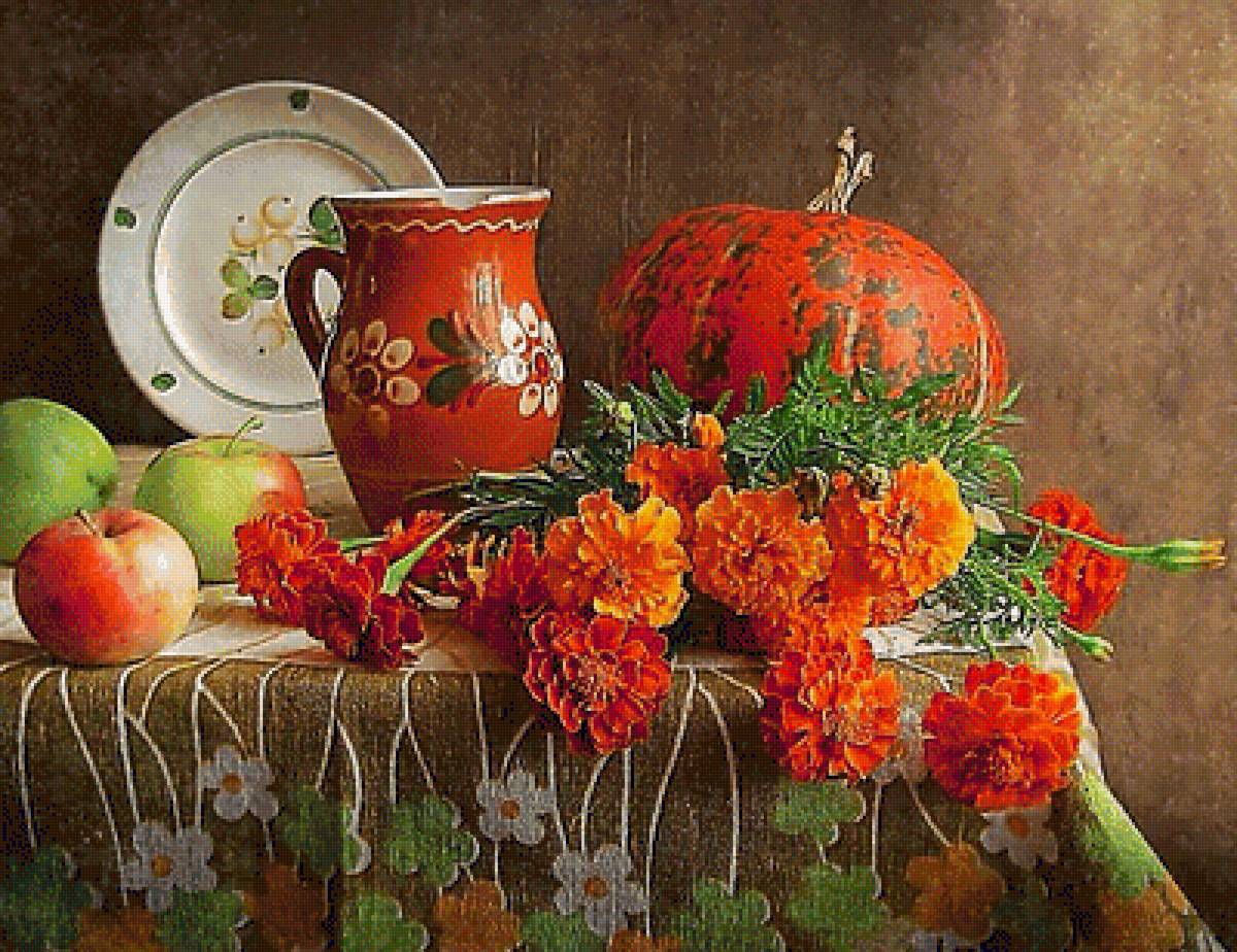 Осенний натюрморт. - цветы, натюрморт., овощи - предпросмотр