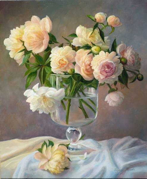 Пионы в вазе - картина, цветы - оригинал